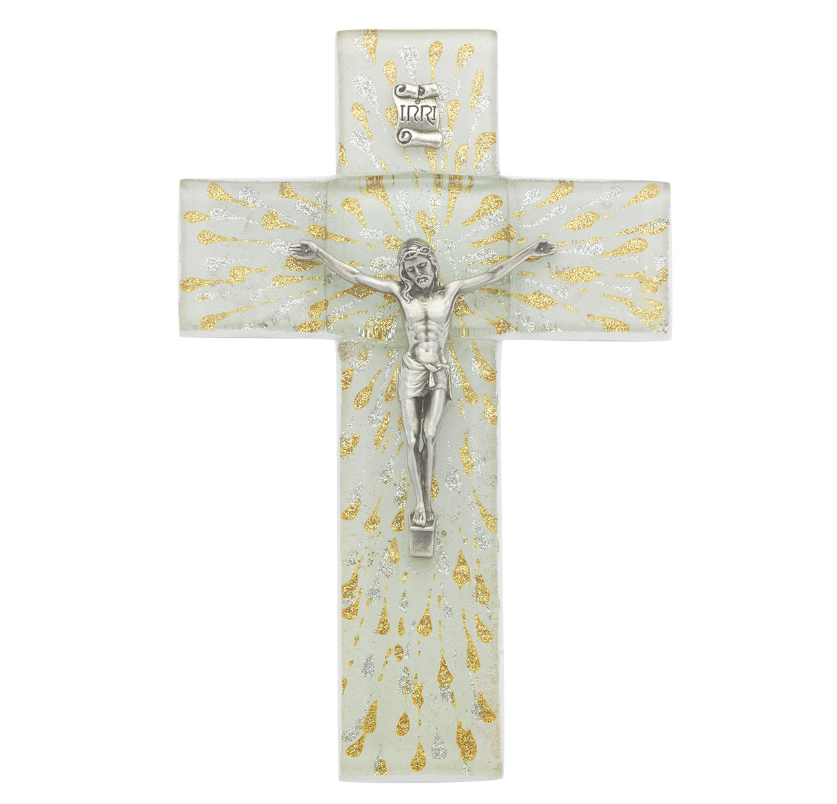 7'' Gold and Silver Glass Crucifix