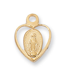 Gold Miraculous Medal in Heart Necklace