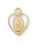 Gold Miraculous Medal in Heart Necklace