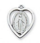 Silver Miraculous Medal in Heart Necklace