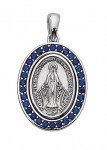 Sterling Silver Blue Miraculous Oval Medal on 18