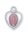 Pink Miraculous Medal in Heart Necklace